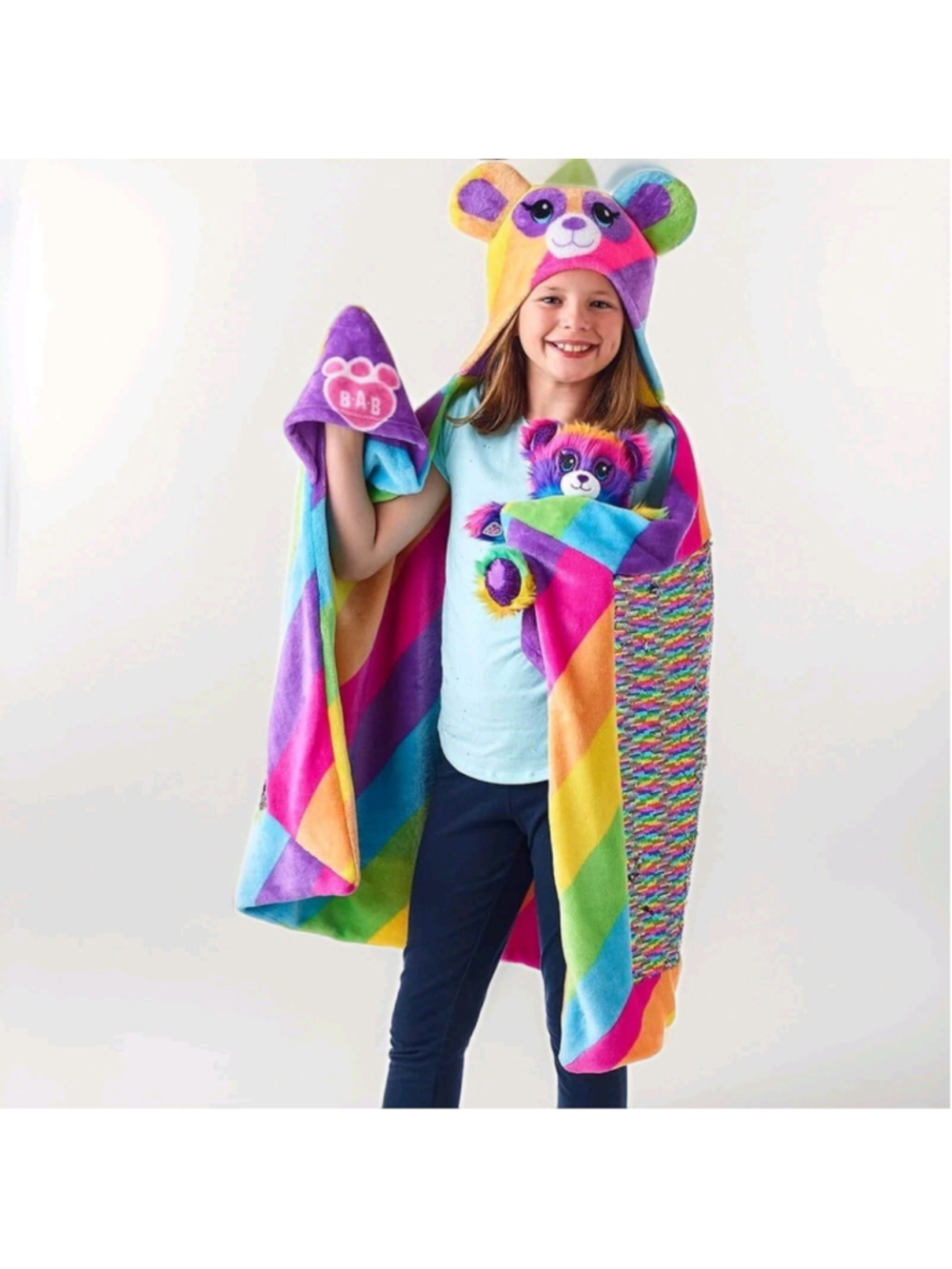 Build-A-Bear Workshop Fuzzy Sequins Rainbow Panda & Big Hugs Hoodie Blanket